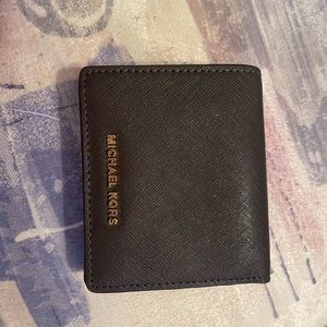 Michael Kors Saffiano Leather Card Holder with Coin Pouch in dark brown